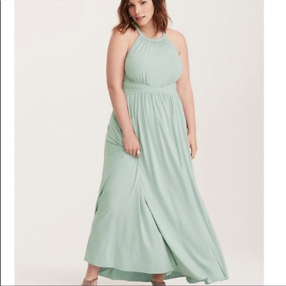 Torrid Sage Green HIGH NECK JERSEY MAXI DRESS size 1